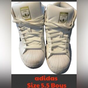 Adidas White High-Top Sneakers with Gold Accents